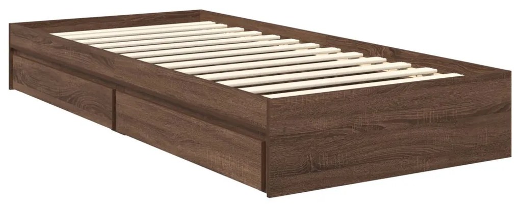 vidaXL Tárolós Ágy fejtámlával fiókkal Barna Tölgy 90 x 200 cm Faanyag
