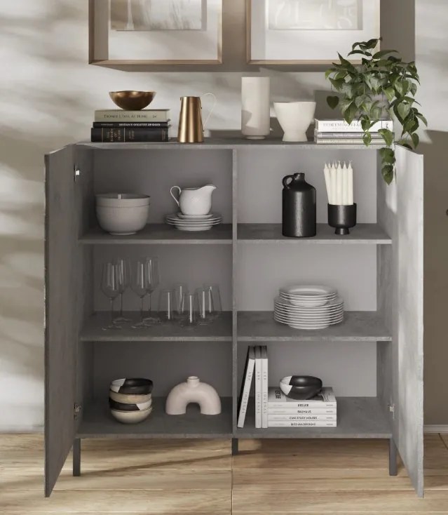 SNAKE kétajtós komód, antracitszürke testtel és antracitszürke, díszített mintázatú előlapokkal