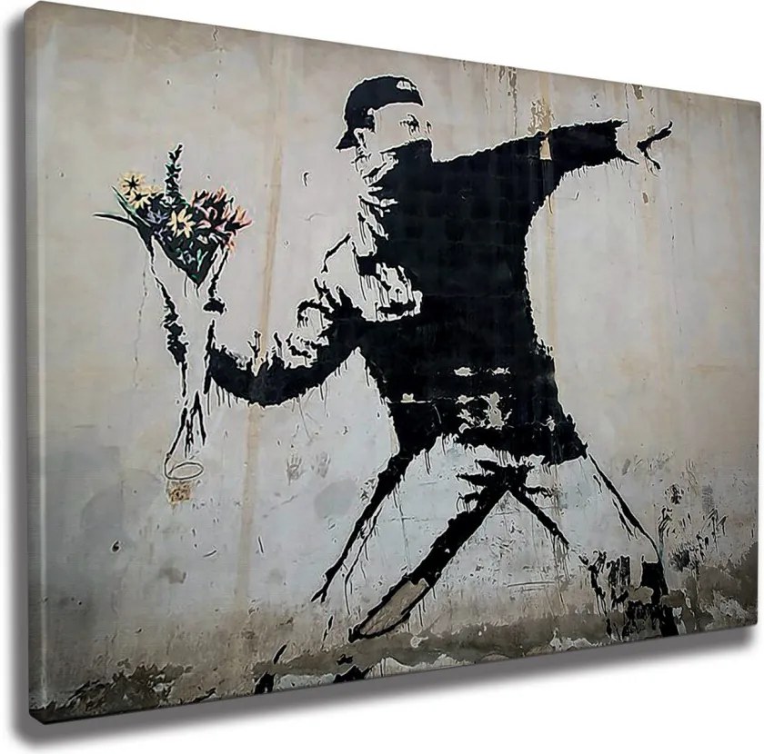 WY18 Banksy Virágdobáló vászonkép, 50 x 70 cm