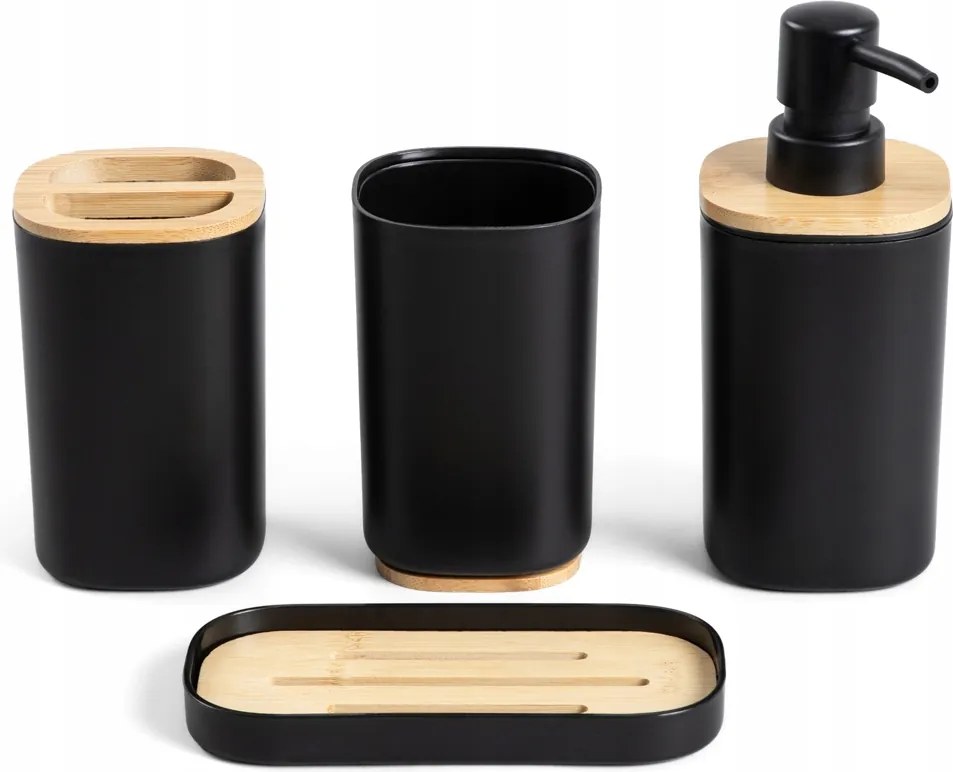 Fürdőszoba szett Tula 4 el. fekete bambusz Homla