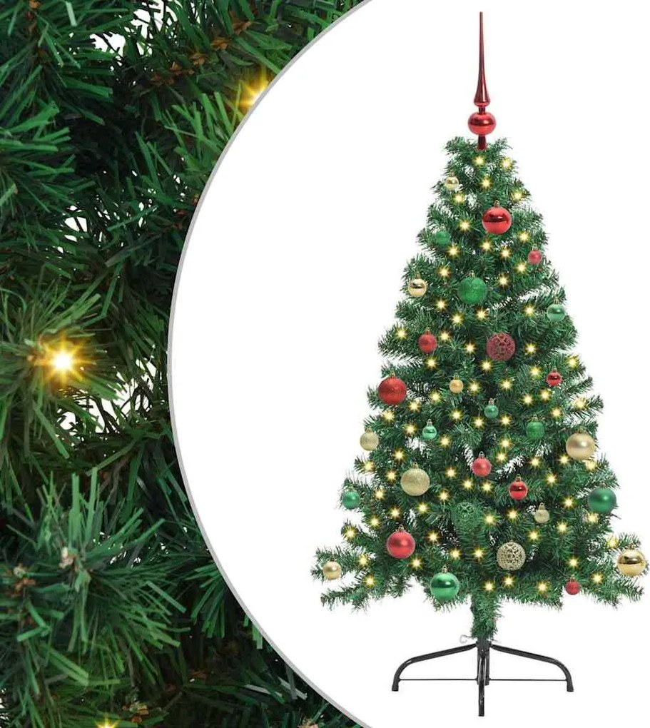 vidaXL Mesterséges, előre világított karácsonyi fa Zöld 150 cm PVC