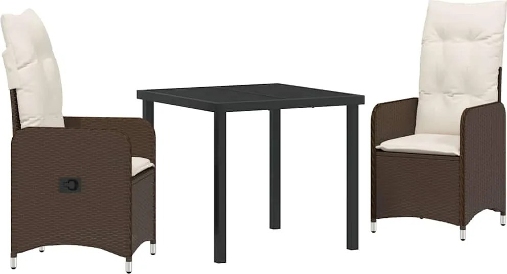 vidaXL Kert étkező szett párnával 3 pcs Barna polirattan