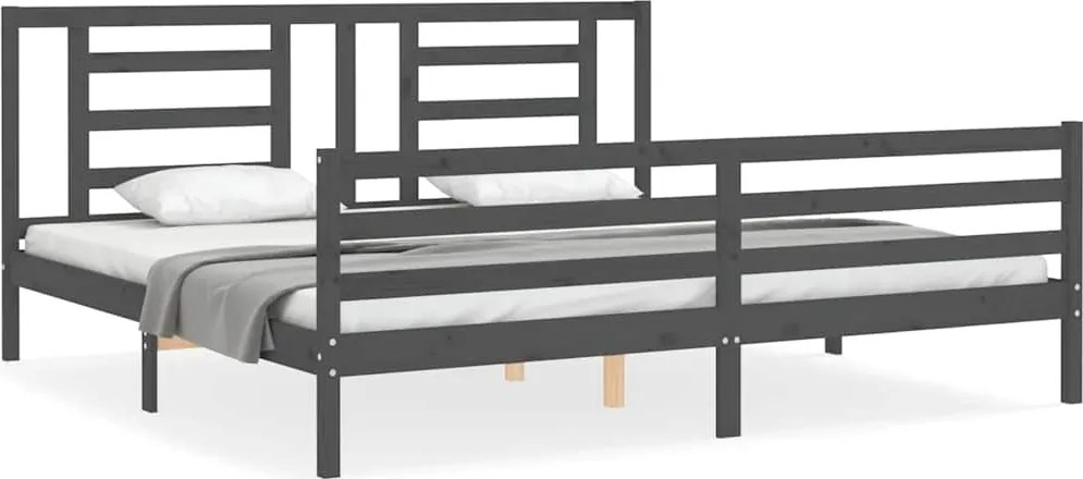 vidaXL szürke tömör fa ágykeret fejtámlával 200 x 200 cm