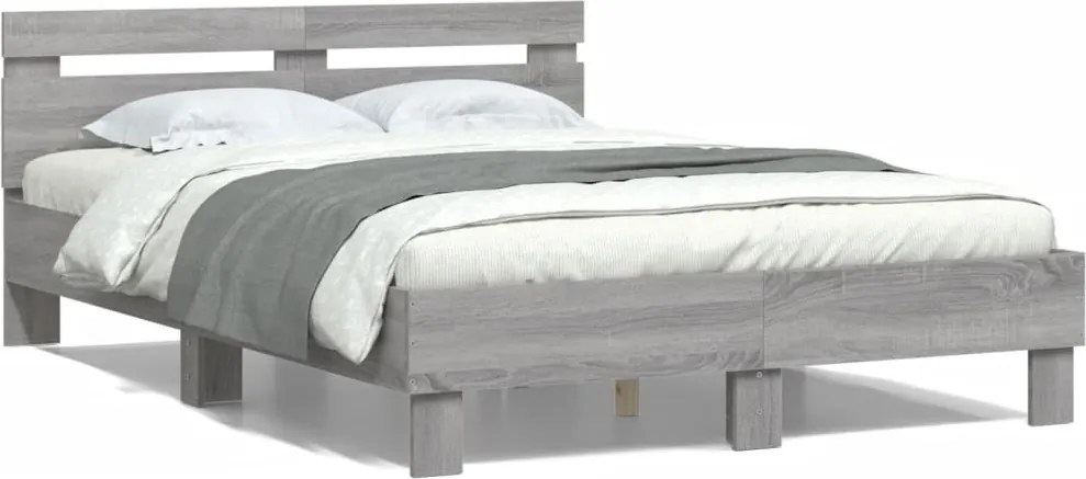vidaXL szürke sonoma színű szerelt fa ágykeret fejtámlával 135x190 cm