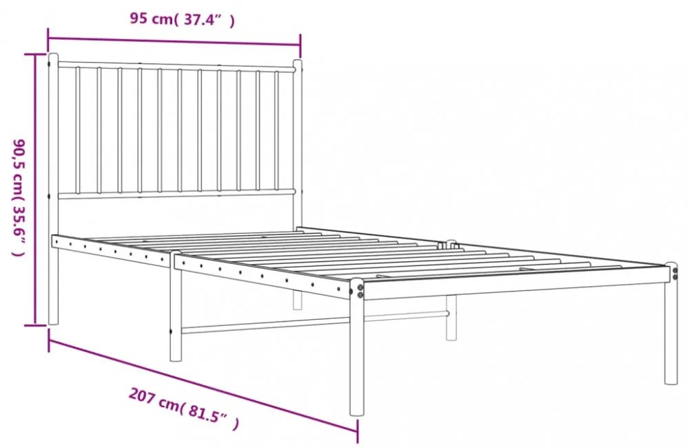 fekete fém ágykeret fejtámlával 90 x 200 cm