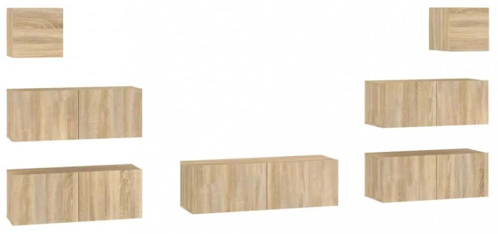 7 részes sonoma tölgyszínű szerelt fa TV-szekrényszett