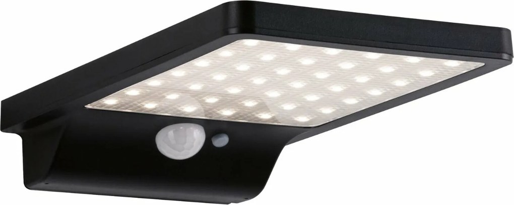 Paulmann Solveig napelemes fali lámpa, fekete, IP44, 338 lm, szenzorral, 3000K