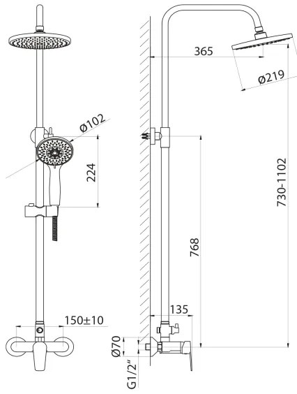 Aqualine - Zuhanygarnitúra csappal LOTTA matt fekete