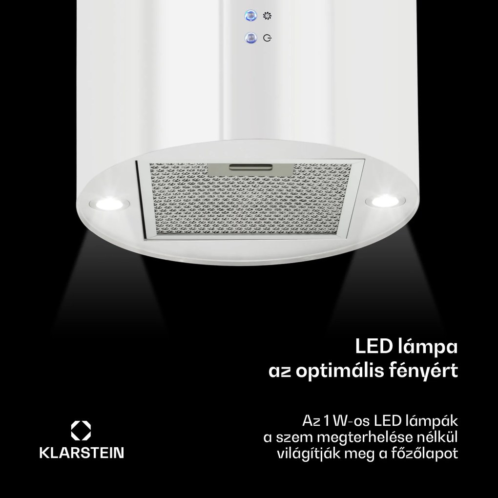 Klarstein Barett, sziget páraelszívó, Ø 35 cm, légkeringetés, 522 m³/ó, LED, aktívszén szűrő, fehér