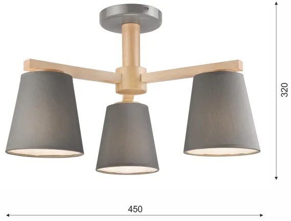 ELLIE 3xE27/60W/230V szürke/bükk mennyezeti lámpa