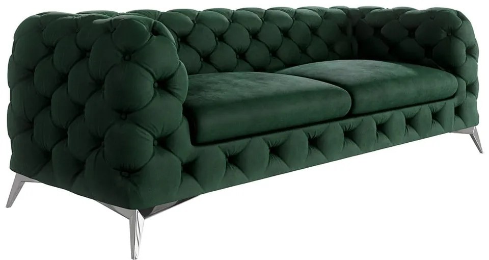 Sötétzöld bársony kanapé 225 cm Chelsea – Ropez