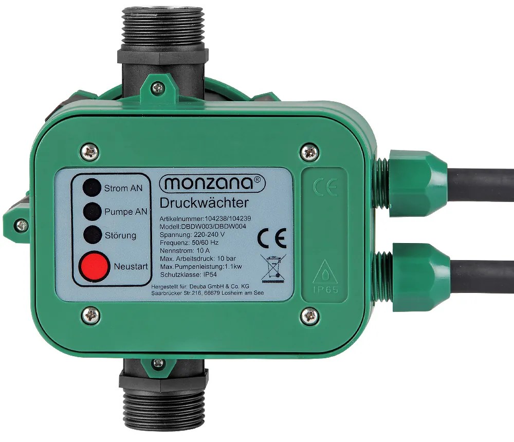 PUMP nyomáskapcsoló kábellel, 10bar, zöld Monzana