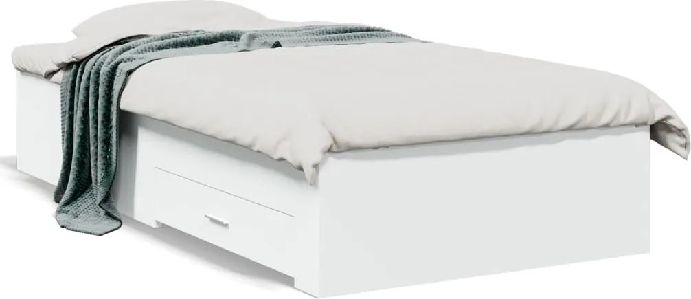 vidaXL fehér szerelt fa ágykeret fiókokkal 75x190 cm