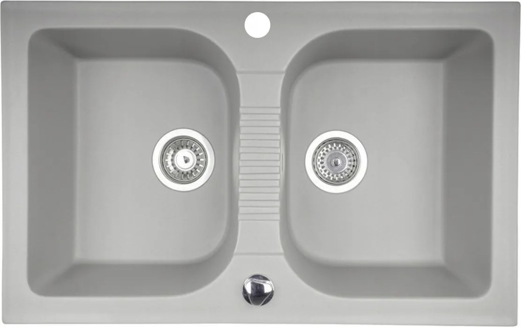 Gránit mosogató konyhai mosogató Elios 20 kétrekeszes szürke 78 x 49 cm