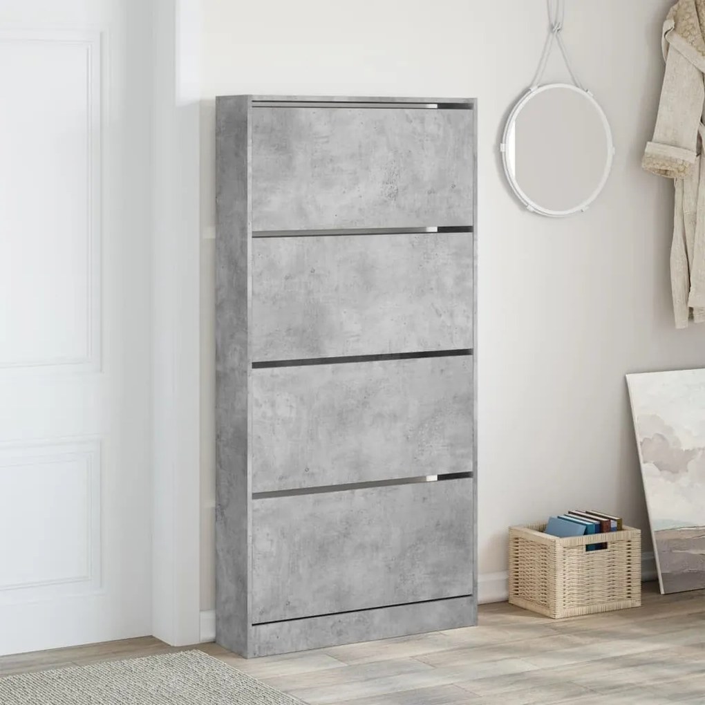 betonszürke cipőszekrény 4 kihajtható fiókkal 80x21x163,5 cm