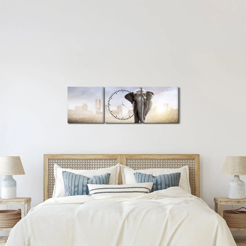 Kép - Elefánt egy nagyvárosban (órával) (90x30 cm)