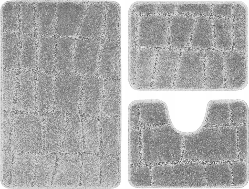 Fürdőszobaszőnyeg Puha Szürke Hamu Csúszásgátló Szett 3 db-os
