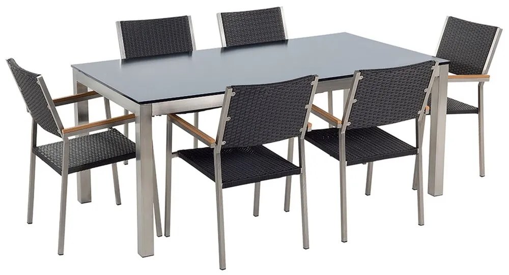 Kerti étkező szett Grosso (fekete) (üveglappal 180x90 cm) (rattan szék) (üveg). 1011749