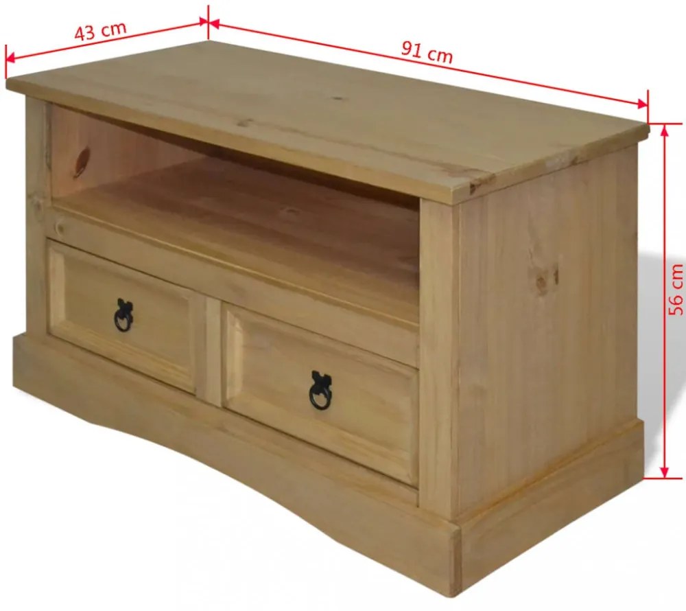 Corona-stílusú mexikói fenyő TV szekrény 91 x 43 x 56 cm