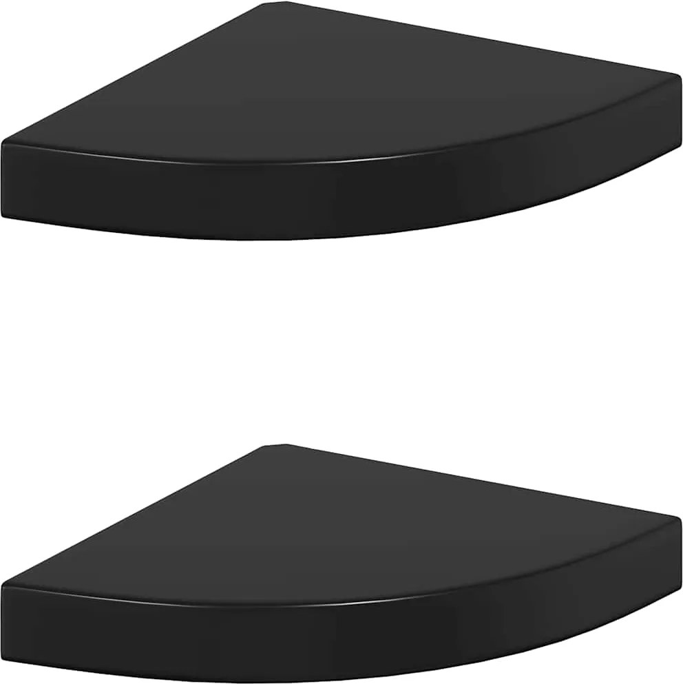 vidaXL 2 db magasfényű fekete MDF lebegő sarokpolc 25 x 25 x 3,8 cm