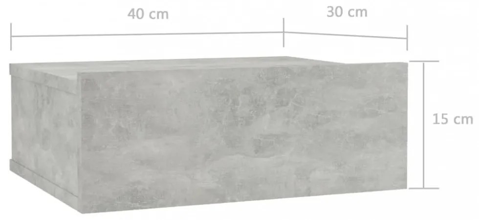 betonszürke szerelt fa függő éjjeliszekrény 40 x 30 x 15 cm