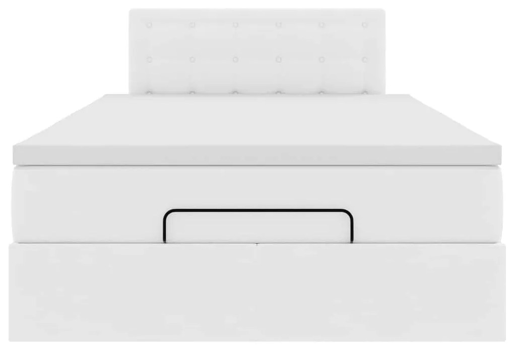 Ottomán ágykeret matraccal tiszta fehér 120x200cm műbőrrel