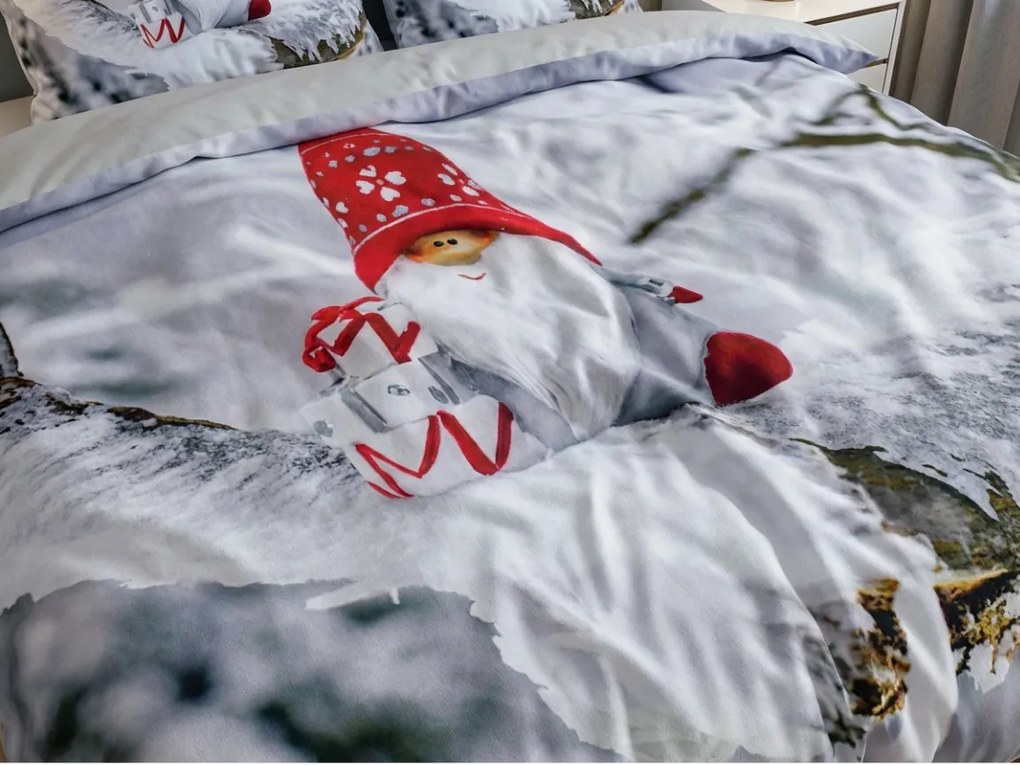 Mikroszatén ágynemű WINTER GNOME szürke + párnahuzat 45 x 45 cm ingyen Ágyneműhuzat mérete: 70 x 90 cm | 140 x 200 cm
