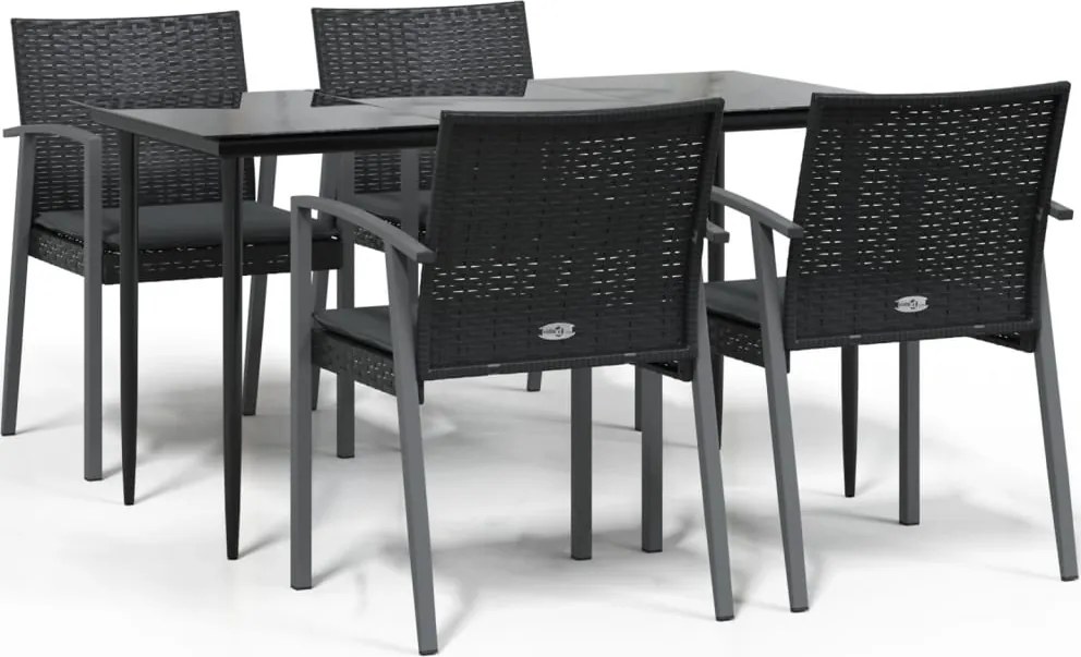 vidaXL 5 részes polyrattan és acél kerti étkezőgarnitúra párnával