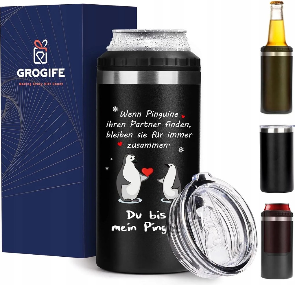 Grogife Termosz Bögre 4 az 1-ben, Tökéletes ajándék Partnernek, Férjnek, 480ml