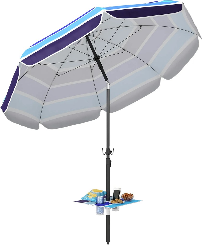 Outsunny strandernyő Ø198 cm UV30+ összehajtható asztallal és pohártartókkal, dönthető, állítható magasság, hordtáskával — többszínű/fekete | Aosom