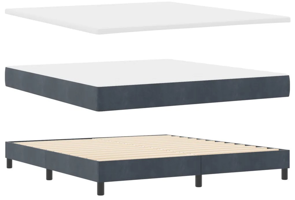 Boxspring Ágy Matrac Kollokációs Sötétszürke 180x200 cm Bársony