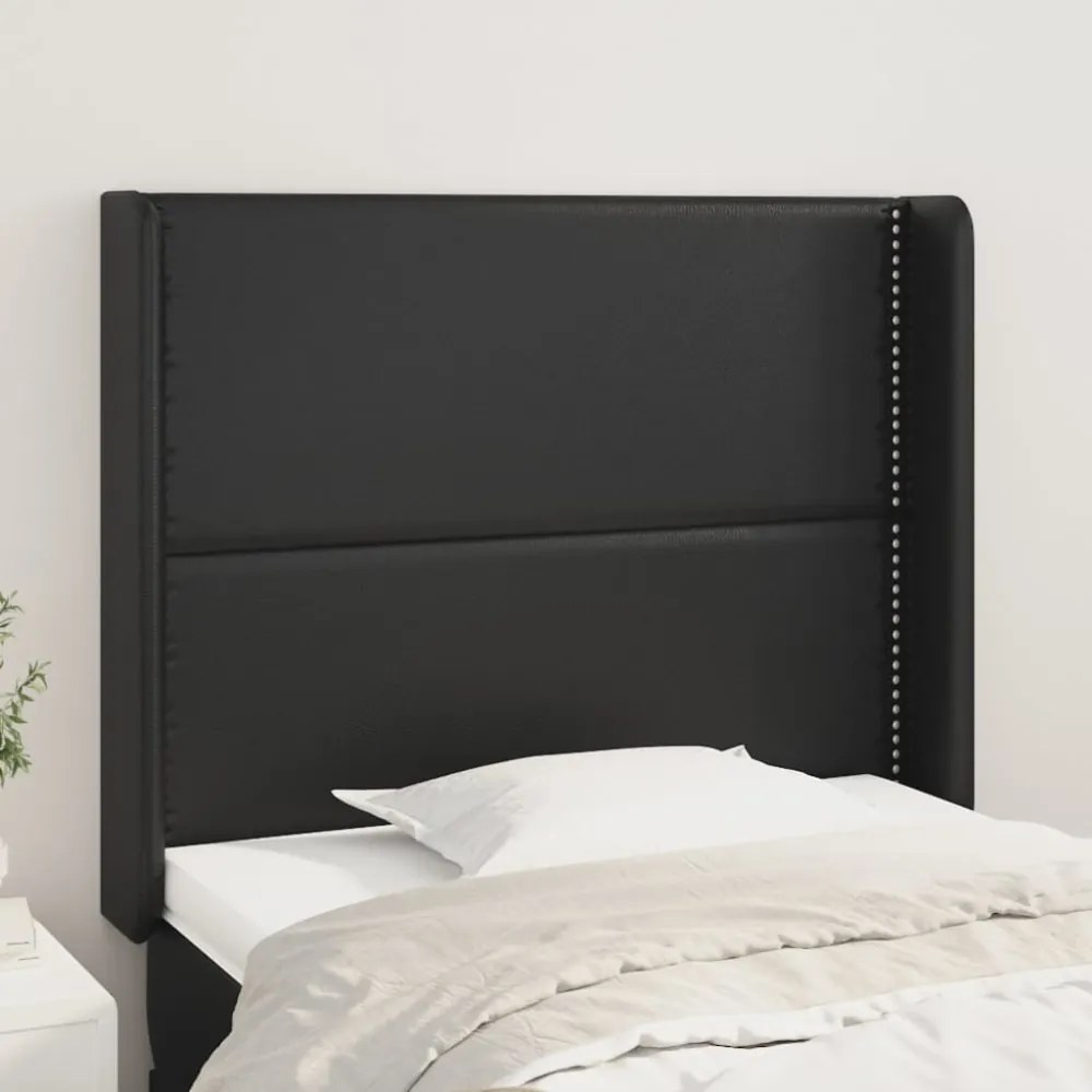 fekete műbőr fejtámla szárnyakkal 83x16x118/128 cm