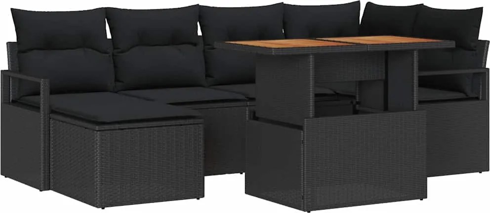 vidaXL Kerti Kanapé Szett tárolóval 7 pcs Fekete Poli rattan