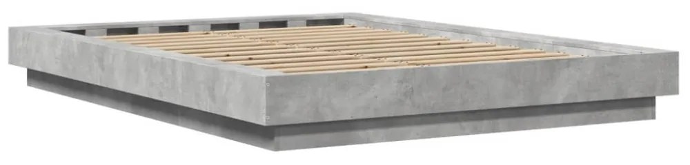 betonszürke szerelt fa ágykeret LED-del 135 x 190 cm