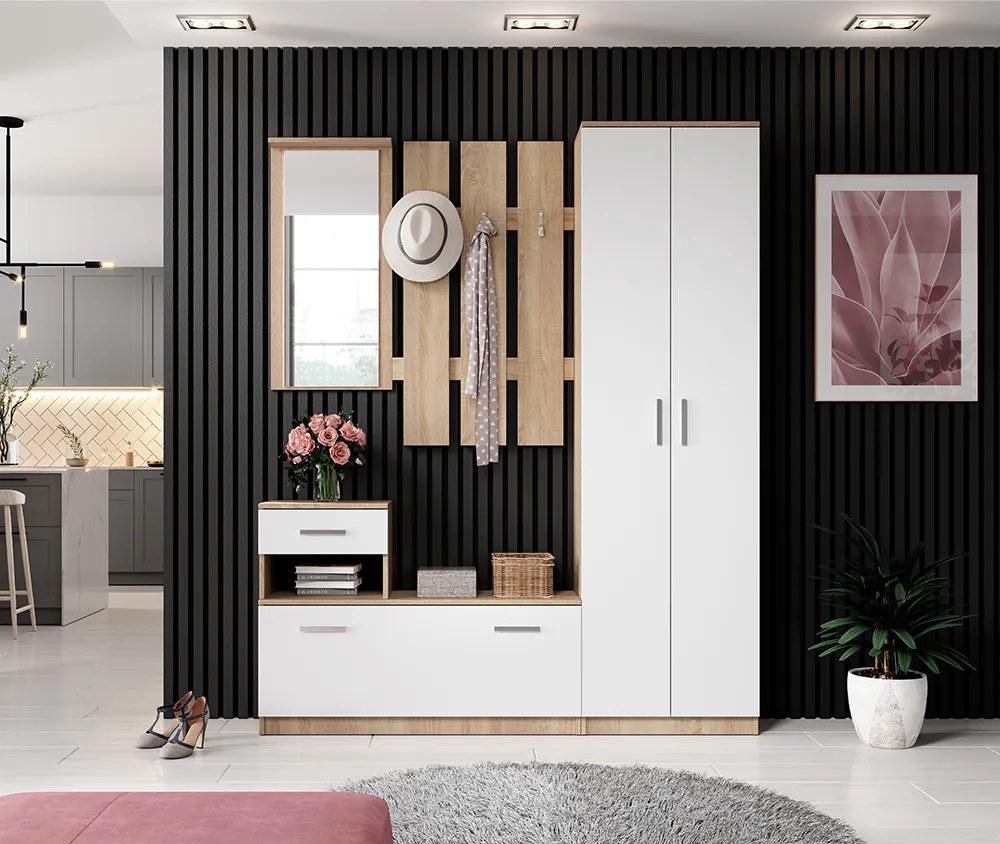 Akasztós szekrény, sonoma tölgy/fehér, ASTER