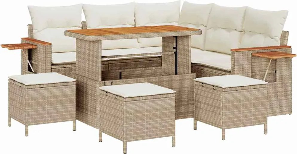 vidaXL Kerti Kanapé Szett párnával 10 pcs Beige és krém polirattan
