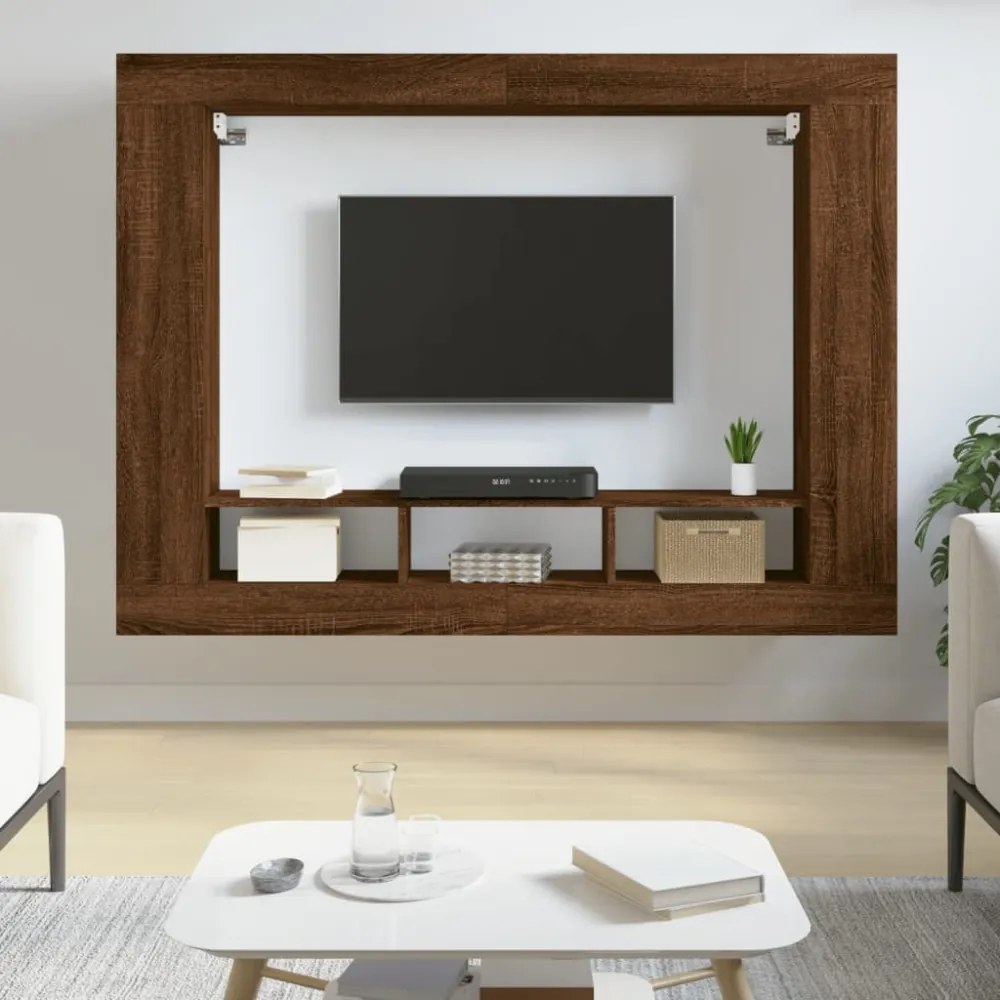 barna tölgyszínű szerelt fa TV-szekrény 152x22x113 cm