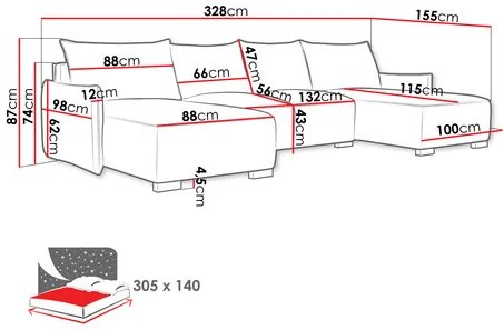 Sarokkanapé U Gryfit U (narancssárga) (tárolóhellyel). 1104901