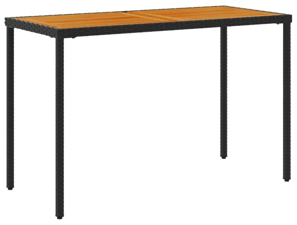 fekete polyrattan akácfa lapos kerti asztal 115x54x74 cm