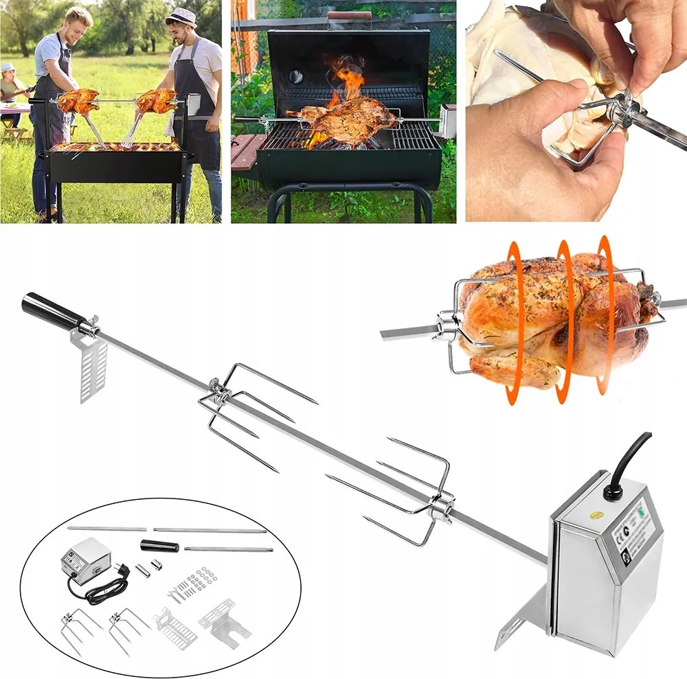 Univerzális grill Rotisserie Kit Bbq Roaster 117CM Spit Rod Elektromos motor