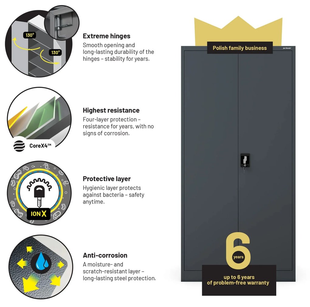 Fém iratszekrény JAN H, 900 x 1950 x 400 mm, antracit