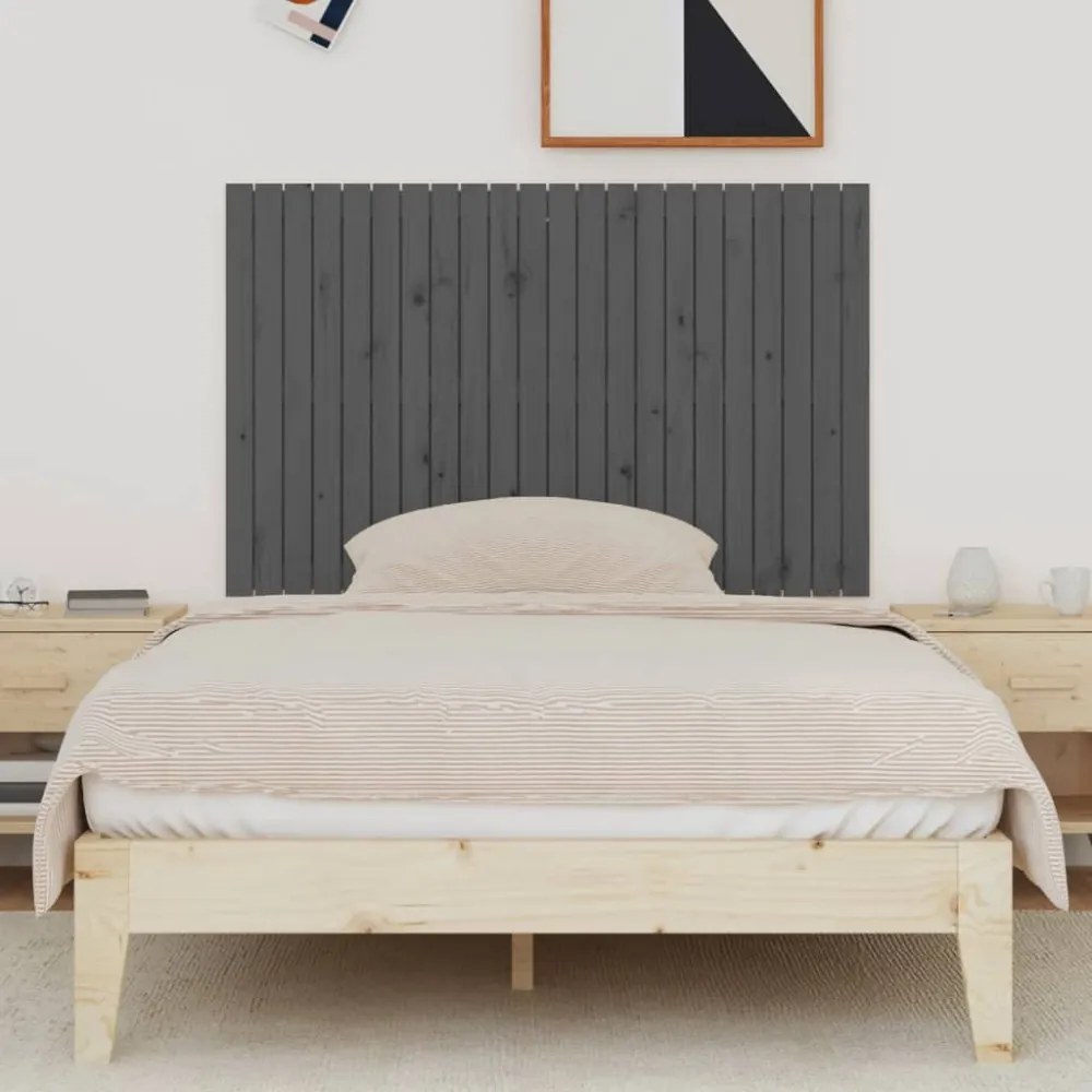 szürke tömör fenyőfa fali fejtámla 140 x 3 x 90 cm