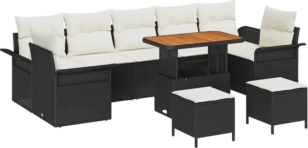 vidaXL Kerti Kanapé Szett párnával 10 pcs Fekete polirattan