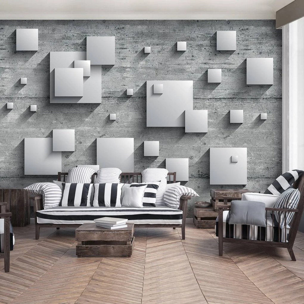 Fotótapéta - Szürke négyzetek fa táblákon (152,5x104 cm)