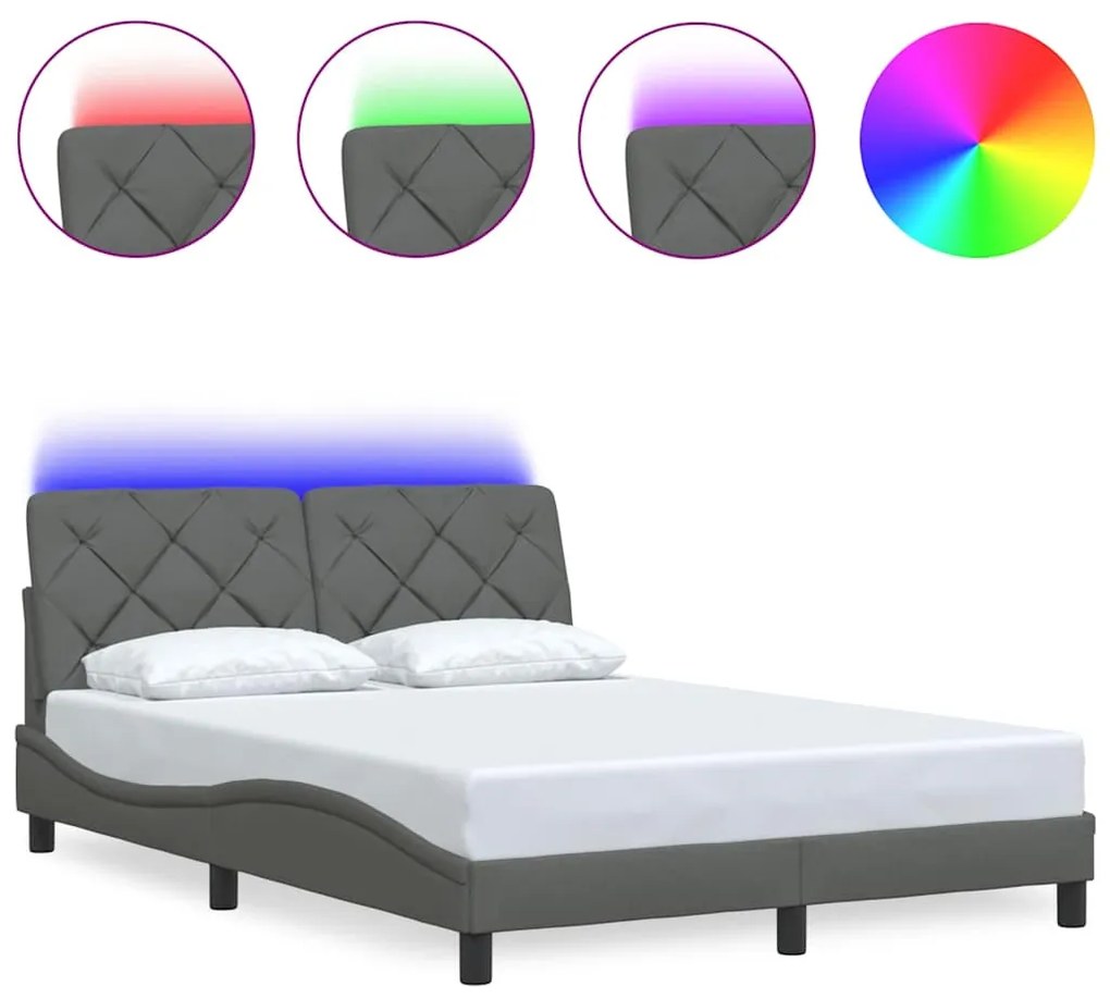 sötétszürke szövet ágykeret LED-es matrac nélkül 140x200 cm