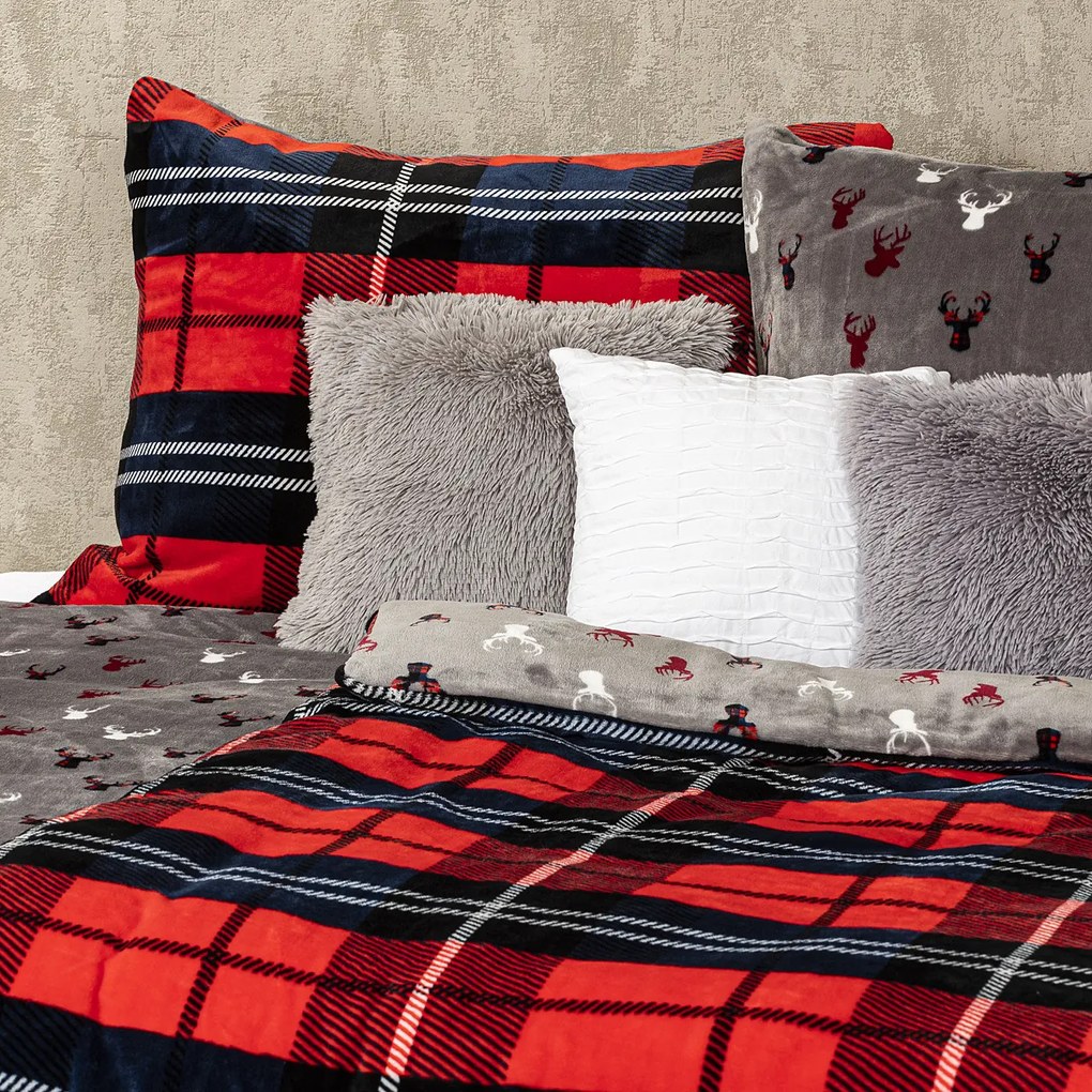 4Home Kocka mikroflanel ágyneműhuzat piros, 140 x 220 cm, 70 x 90 cm, 140 x 220 cm, 70 x 90 cm