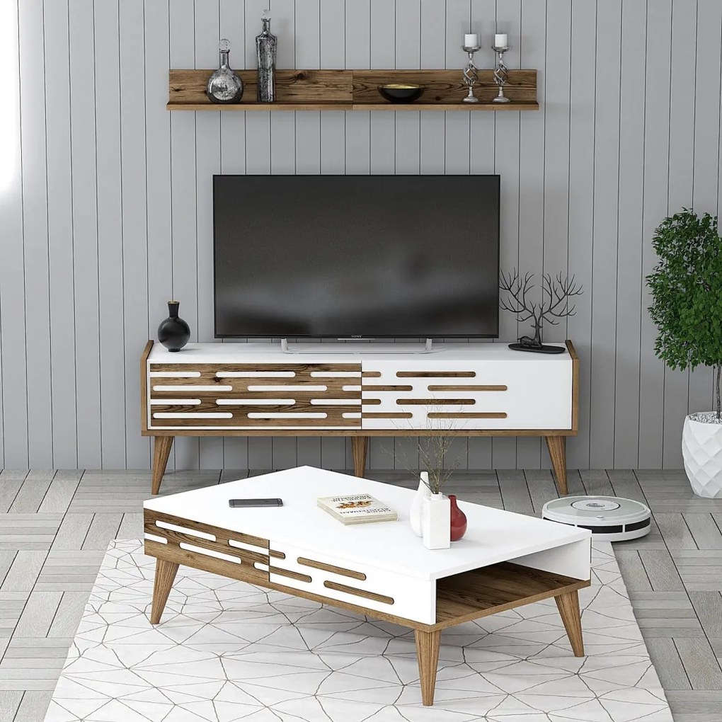 Valensiya nappali bútorszett, dió-fehér, 140 cm – TR845HCT5392