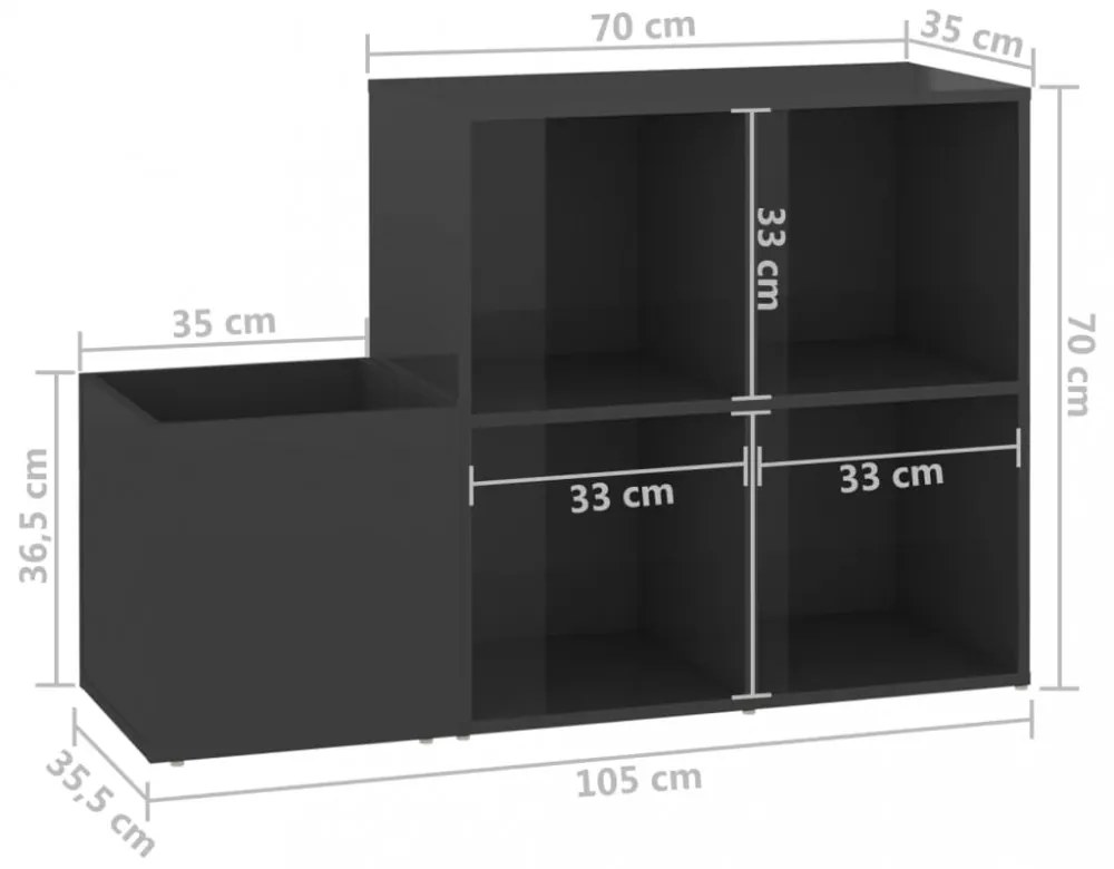 magasfényű szürke előszobai cipősszekrény 105 x 35,5 x 70 cm