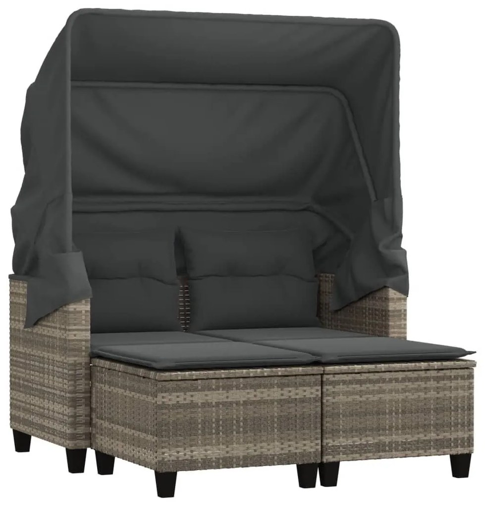 2 személyes szürke polyrattan kerti kanapé baldachinnal/székkel