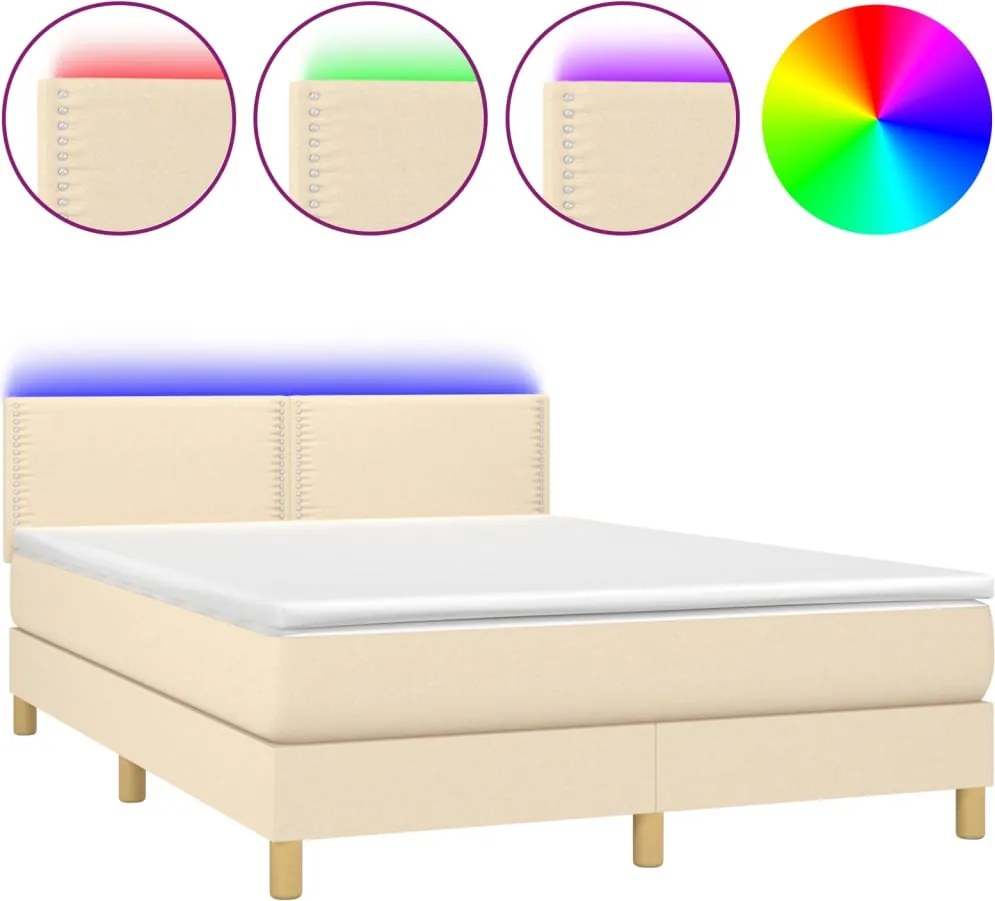 vidaXL krémszínű szövet rugós és LED-es ágy matraccal 140x200 cm
